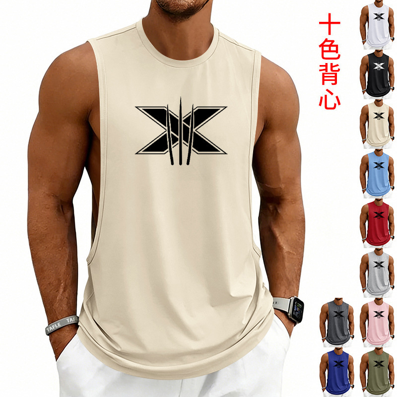 Aliexpress Cross-Border European and American Gym Summer Men's Muscle Fitness Sports Breathable Wolverine X Loose Sleeveless Vest