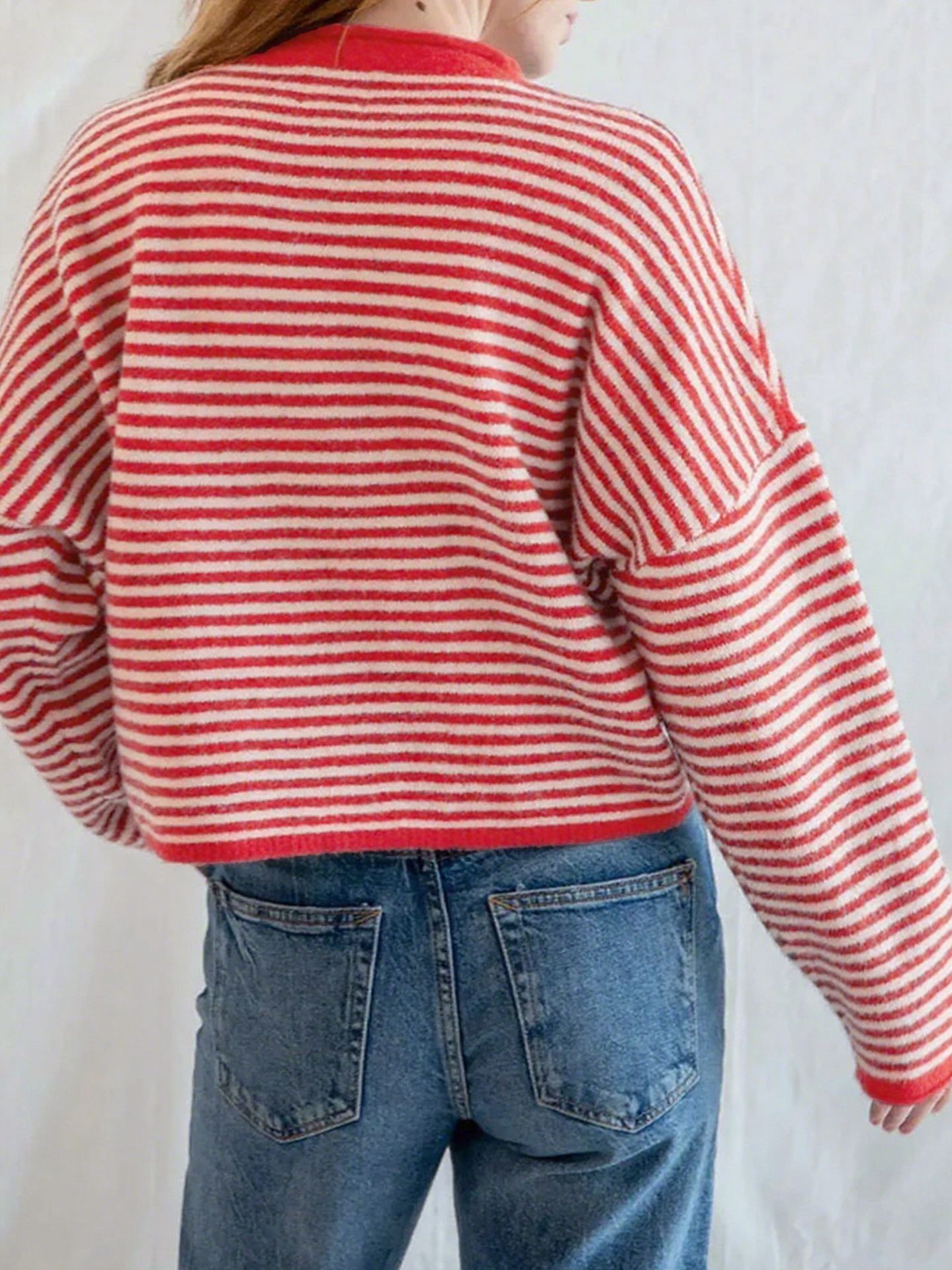 Women's Knit Striped Cardigan Casual Long Sleeve Round Neck Button Sweater Autumn Winter American Style Acrylic Polyester_ecoleips.com