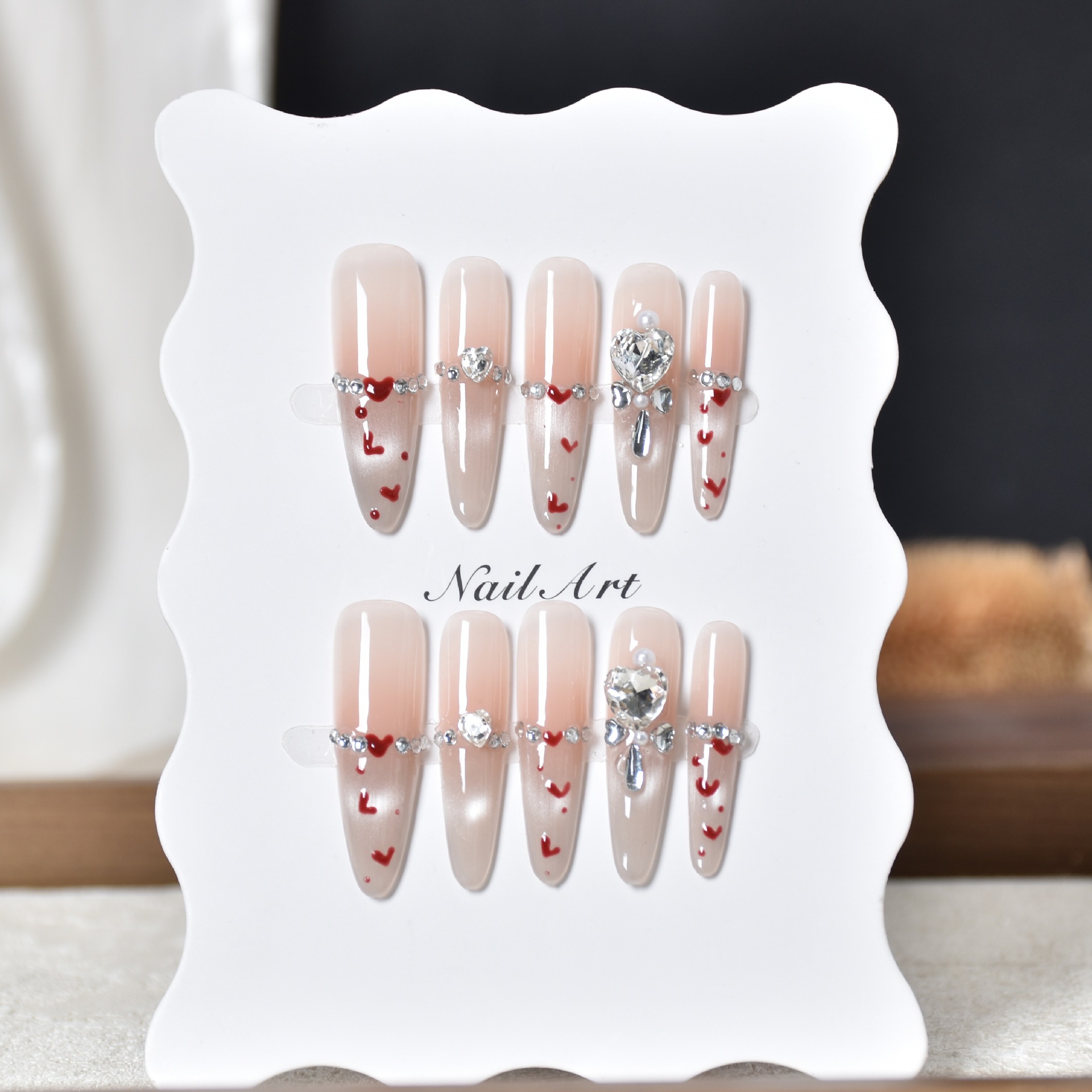 Nuevo blanco francés cuentas de cristal de amor ojo de gato manicure para usar uñas selladas en línea rojo con el mismo uso manual de uñas