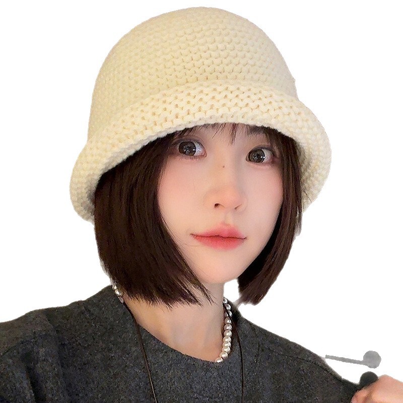 日系卷边纯色百搭渔夫帽子女秋冬季保暖针织毛线帽时尚优雅盆帽|undefined
