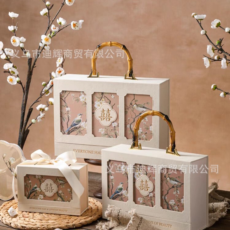 新しい中国風の竹ポータブルウェディングキャンディボックス、花婿の付添人、ブライズメイド、ギフトボックス、ウェディングギフトボックス、空箱|undefined