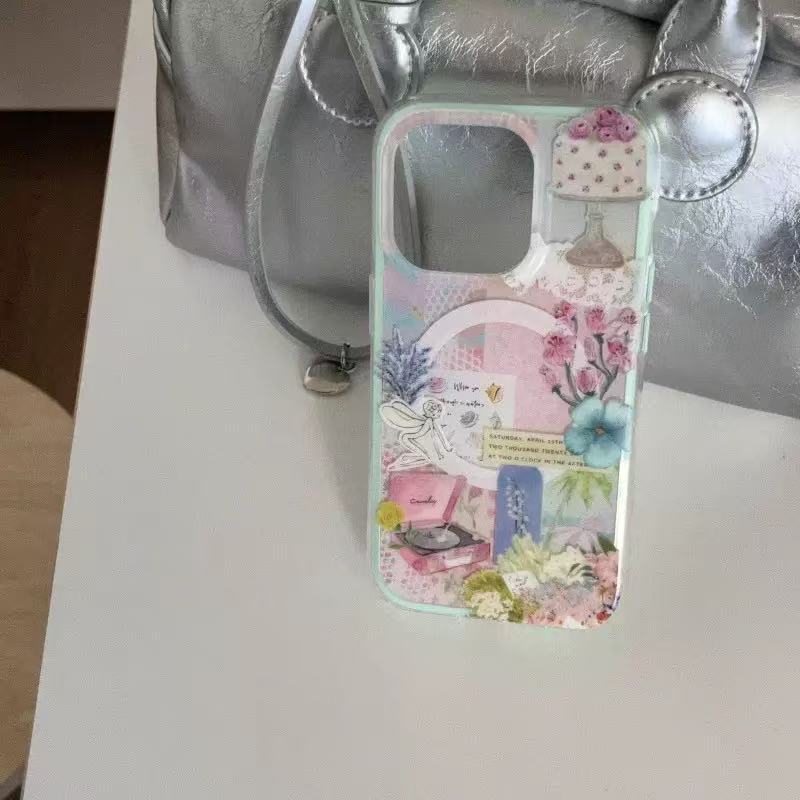 Pastel de flores empalmado de una sola concha magnética-borde verde leo