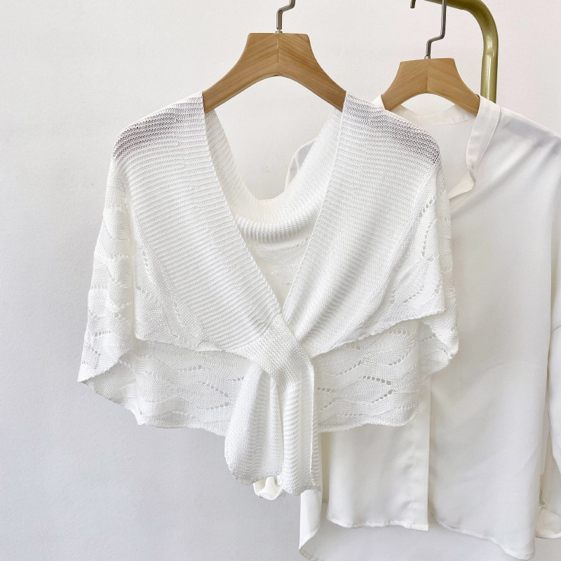 Mantón de punto desgaste exterior de las mujeres estilo de la alta sociedad primavera y verano soporte cervical tejido habitación con aire acondicionado patrón de onda bufanda de hombro collar falso