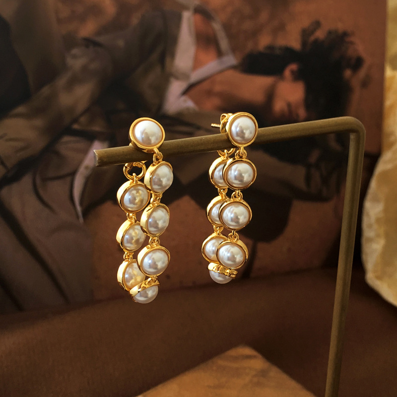 Mode Runden Kupfer Ohrringe Überzug Künstliche Perlen Kupfer Ohrringe display picture 3