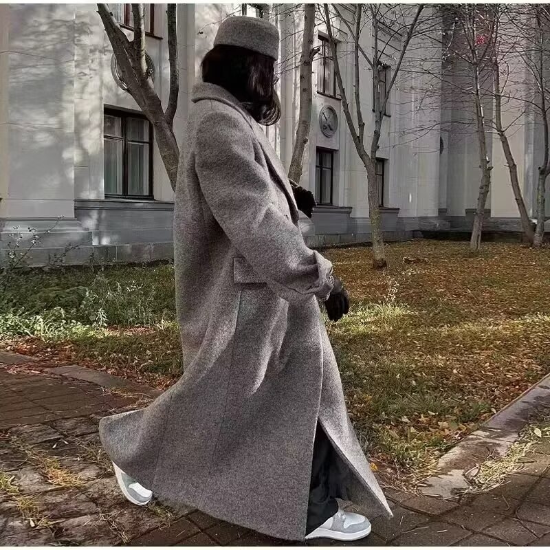 Women's Clothing autumn new women's woolen coat, extended button loose large version windbreaker_voghion.com