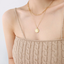 欧美优雅天使小男孩吊坠双层链 小众轻奢可拆分钛钢锁骨项链P966