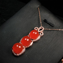 厂家直批精品保山原矿冰红四季平安豆吊坠S925玫瑰金奢华气质项链