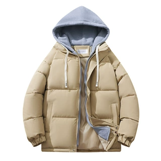 新款假两件连帽棉服男女秋冬季加厚保暖潮牌休闲百搭宽松情侣外套
