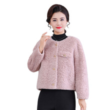 中年妈妈颗粒绒仿皮草外套女冬装短款一体保暖圆领加厚韩版羊羔毛