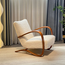 实木羊羔绒摇椅木质曲线扶手单人休闲椅客厅卧室舒适毛绒靠背躺椅