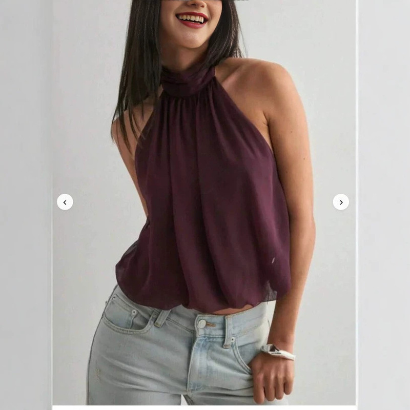 Women's Cute Puffy Collar Backless Camisole, Sleeveless Backless Design, Stylish Button-Down Short Top