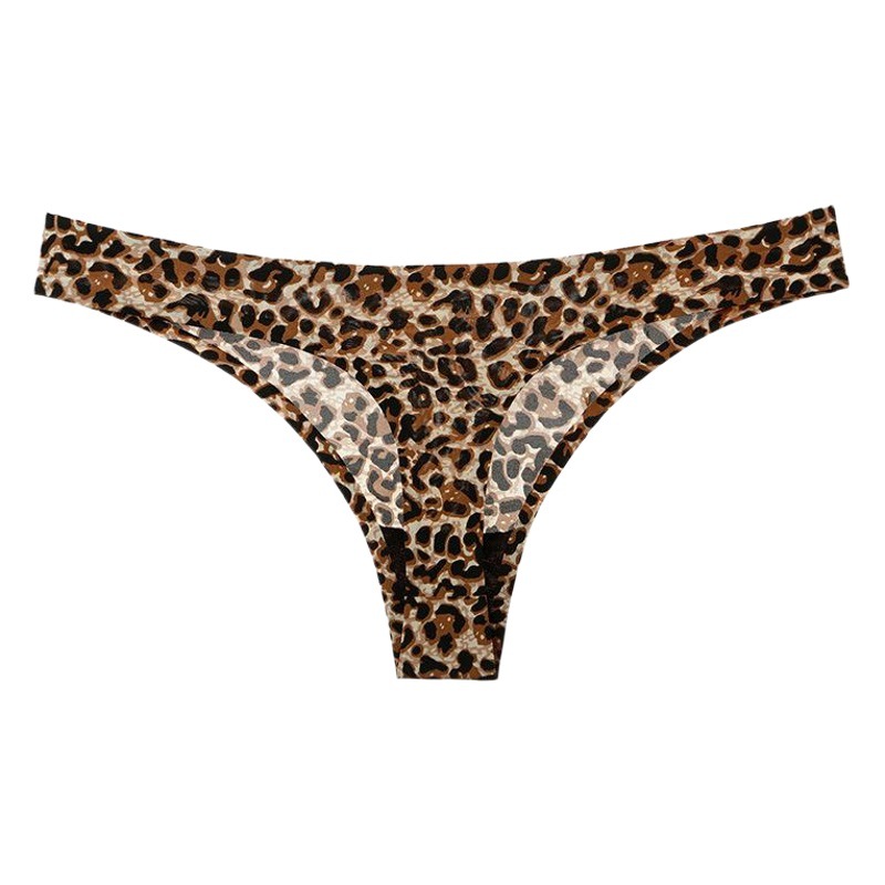 Ropa interior de mujer de una pieza sin costuras de seda de hielo cintura baja deportes fitness T pantalones sexy estampado de leopardo Tanga de mujer
