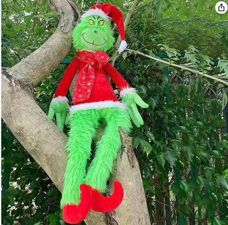 Grinch Navidad verde piel monstruo peluche juguete verde piel monstruo muñeca decoración de Navidad