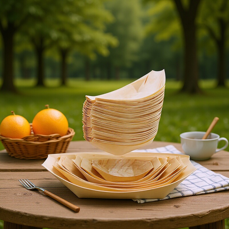 Disposable Wood Veneer Boat Japanese Sashimi Sushi Packaging Box Snack Plate Water Shinkan Cake Boat Manufacturer Sells at Low Price