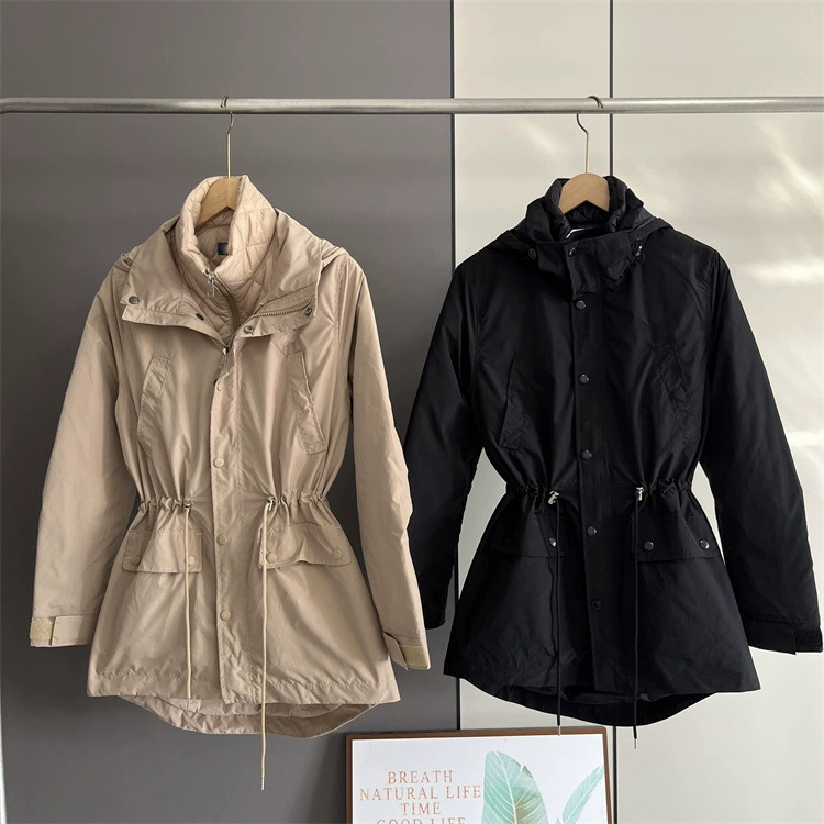Осенняя демисезонная подкладка с капюшоном, комплект, тренч, slim fit, шнурок