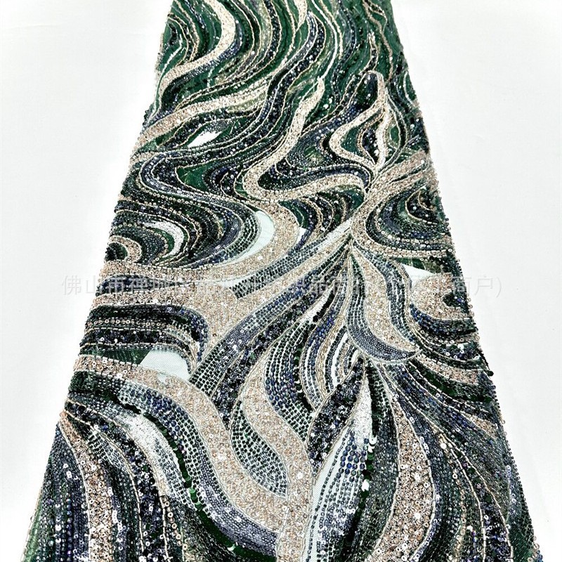 Wave streamline cuentas bordadas tela de malla delgada alfombra roja del desfile ligera de lujo fiesta de cumpleaños anfitrión vestido tela