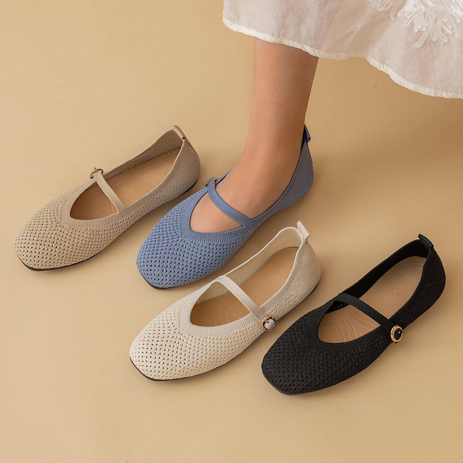 Zapatos de mujer 2026 nuevos zapatos de malla de verano sandalias transpirables zapatos planos franceses temperamento de dama hueco zapatos de mujer