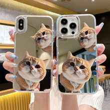 爆款卡通苹果17手机壳带镜子15pro镜面壳女生宠物手机壳iPhone16p