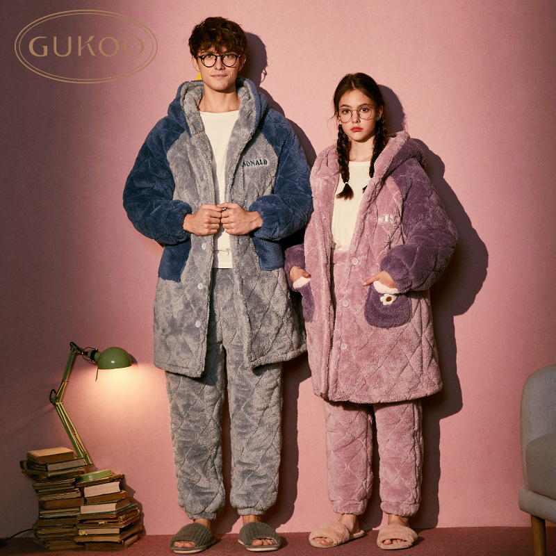 CUKOO/fruit shell same style winter couple thickened quilted pajamas suit cartoon cute outerwear homewear set