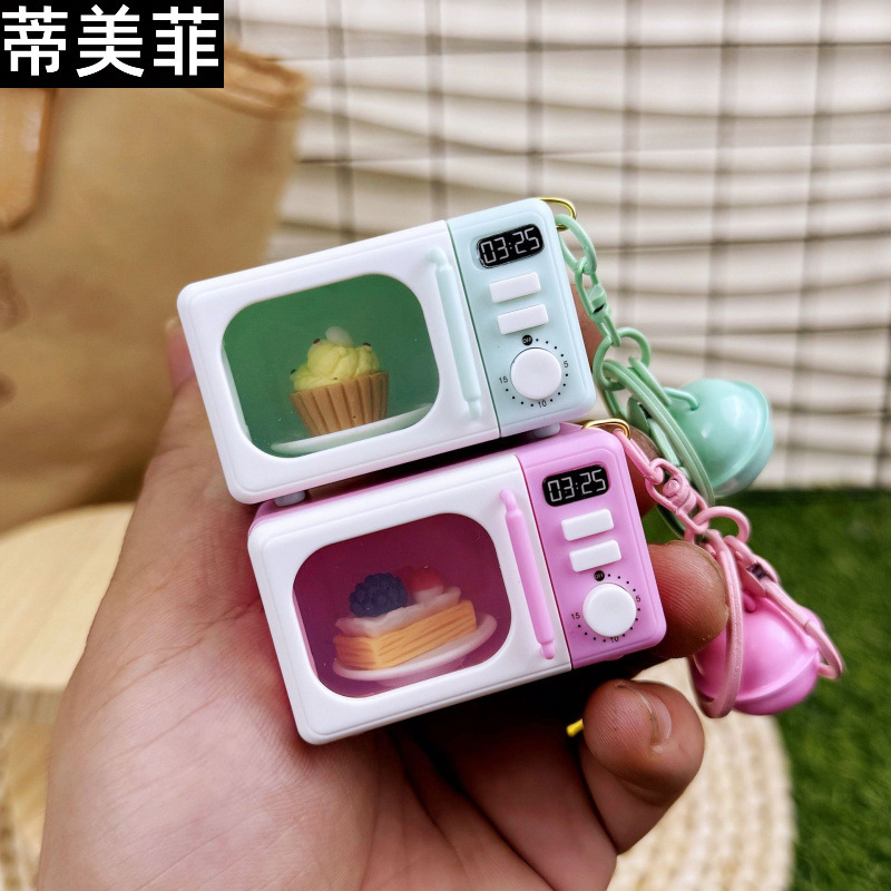 Cross-border luminous and sounding mini small household appliances oven simulation microwave oven keychain model children's house pendant