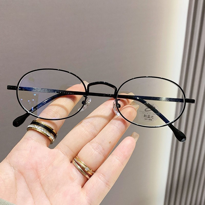 Hombres y mujeres, gafas de marco plateado, gafas de cara ovalada de metal con marco de gafas de cara simple miopía