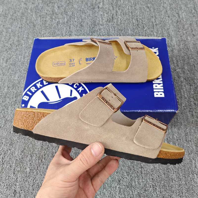 Bk Thick-Soled Genuine Leather Birkenstock Shoes with Double Buckles, 2026 New Summer Cork Casual Slip-On Sandals for Men and Women, Suitable for Outdoor Wear