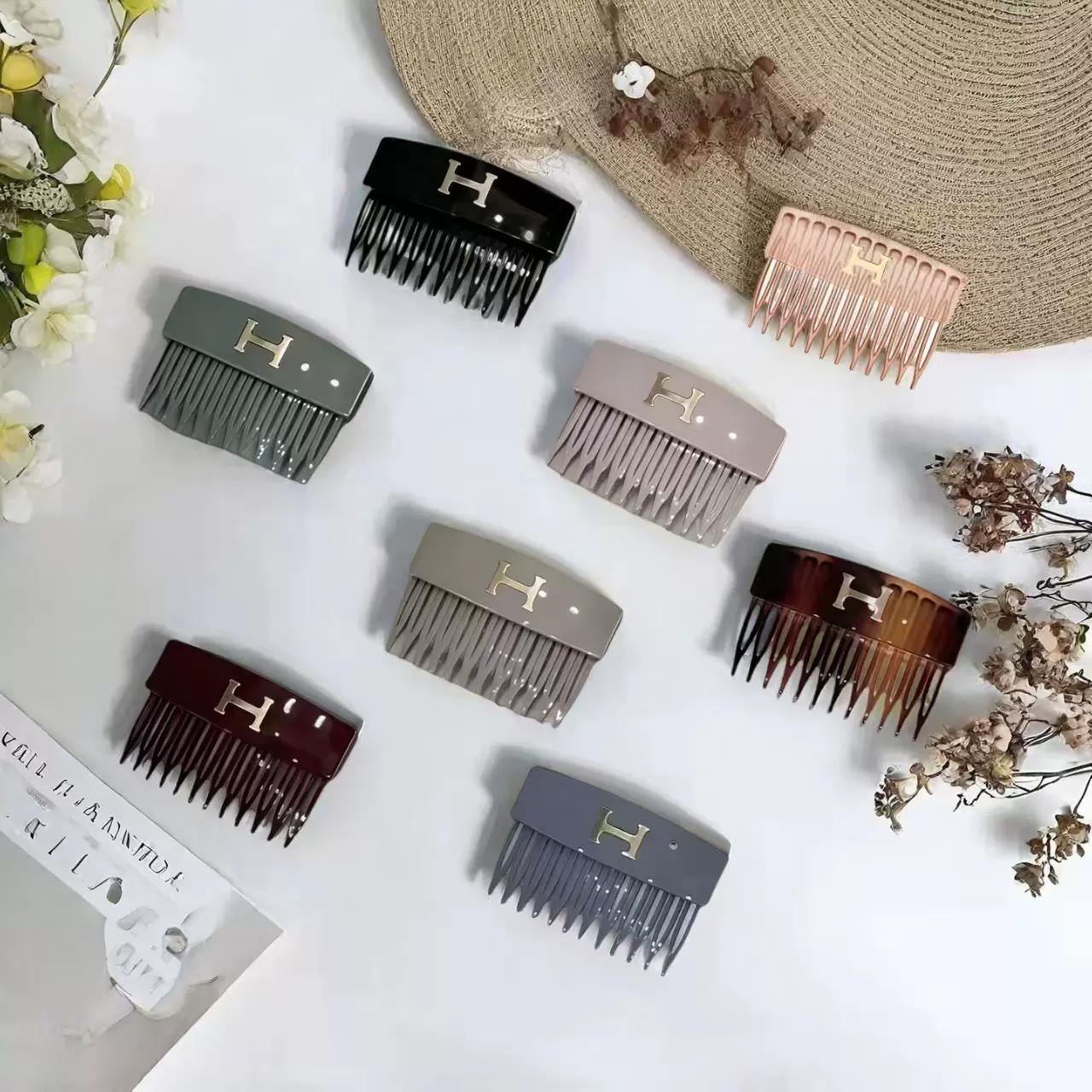 九公分亚克力韩系字母齿梳碎发刘海后脑勺固定百搭高级感插梳发饰