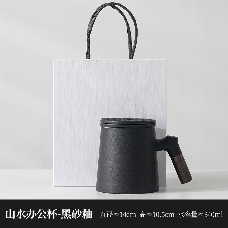 Wooden handle black sand glaze + gift box