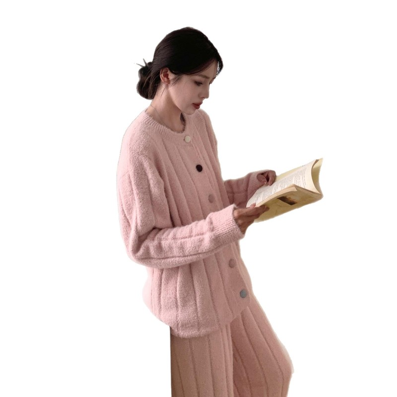 CaCa彩扣轻奢暖貂半边绒睡衣女士秋冬加绒保暖柔软慵懒家居服套装|undefined