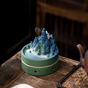 Qianli Jiangshan Ceramic Incense Burner Aromatherapy Burner Ornaments Living Room Household Plate Incense Burner Mountain Flowing Water Backflow Incense Burner Zen