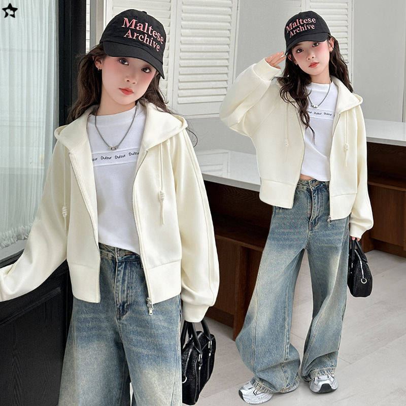 女童春秋款卫衣外套中大童韩版宽松连帽卫衣休闲运动时尚简约|undefined