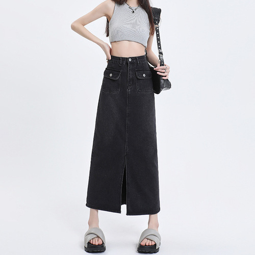 Pure Desire Wind-Opening Frayed Denim Half-Body Skirt for Women - Spring and Summer High-Waist A-Line Booty Skirt with Unique Design Sensibility