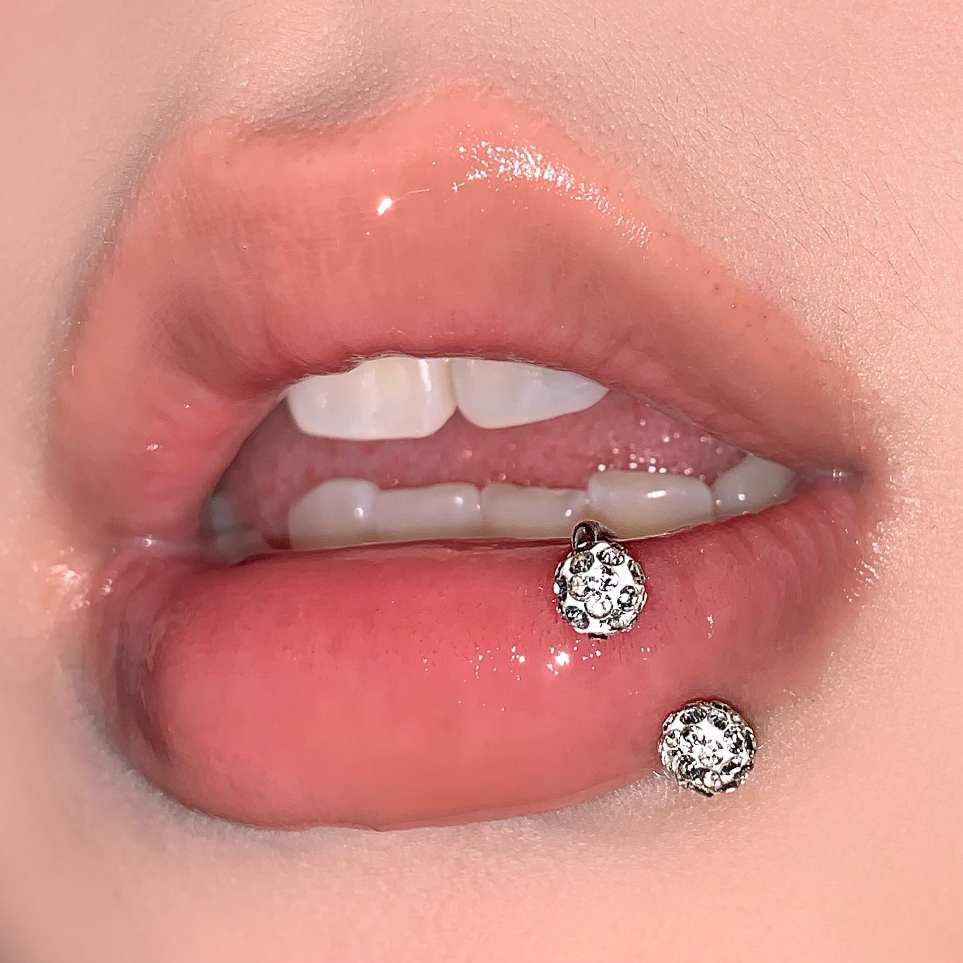 Pointed labret stud close-up product detail