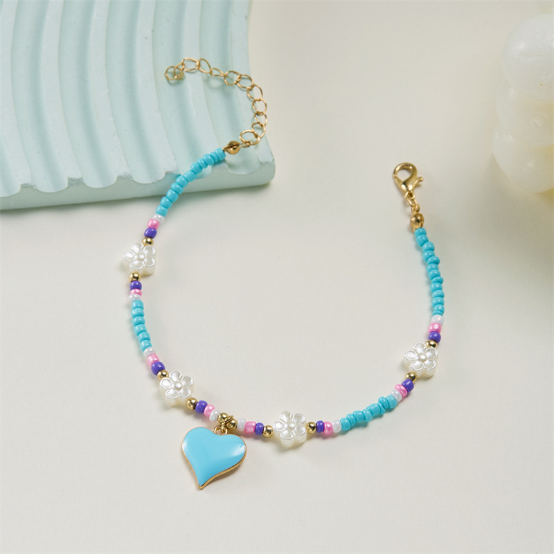 8g Weight Anklet Classification 1 Piece Quantity Holiday, Beach Occasion Seed Bead Material Heart Shape Pattern All Seasons Season Women's Gender Simple Style, Classic Style Style Wholesale Jewelry Simple Style Classic Style Heart Shape Seed Bead Anklet 18