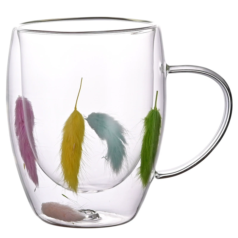 Cross -border double -layer glass dried sand dry flower cup high borosilized glass double -layer cup milk coffee cup household drinking water cup