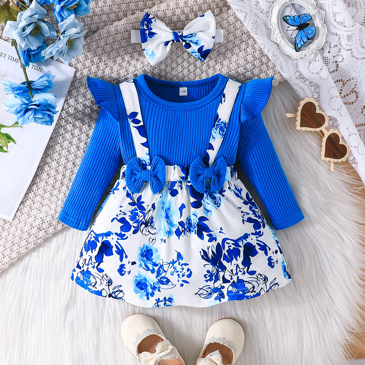 Baby Mädchen Kleidung Set Langarm Kleid Mit Schleifenmuster_voghion.com