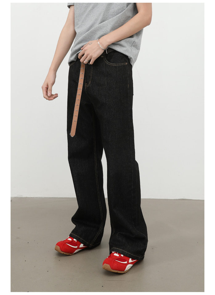 Quần jeans nam dáng suông hơi rộng, ống đứng, lưng giữa, phong cách Hàn Quốc — màu xanh, màu đen chi tiết 17