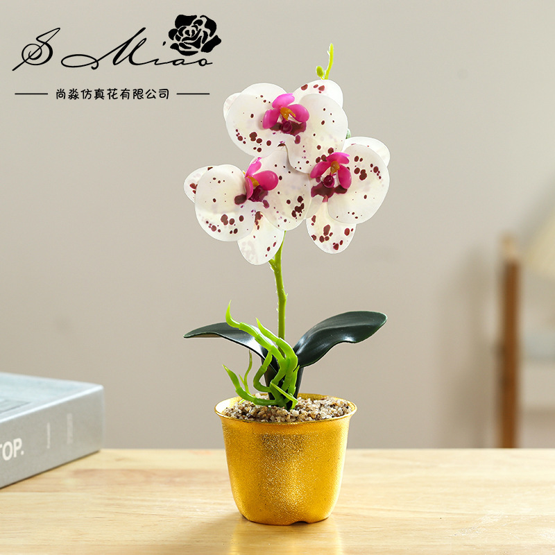 Orquídea de mariposa de tres cabezas de flores falsas bonsai estilo nórdico decoración interior flores artificiales imitación de maceta image 7