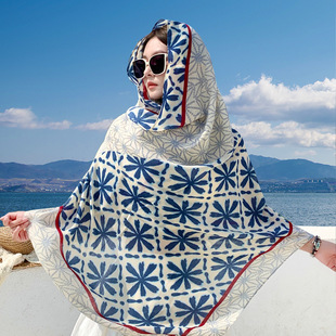 Ethnic style summer Yunnan wear Xizang travel photography floral Qinghai Lake shawl silk scarf desert big scarf for women
