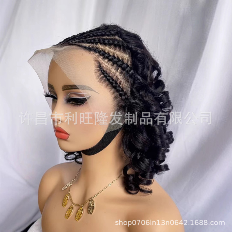 European and American Cross-Border Full Real Hair Female Wig Headgear 13X4 Front Lace Braid Roman Curly Short Curly African Export