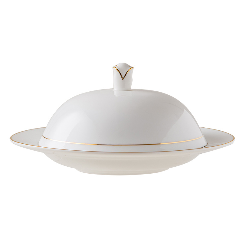 Hotel de cerámica desayuno plato occidental con tapa Placa de pasta de pepino de mar abulón plato de arroz hebilla plato de arroz de estilo japonés