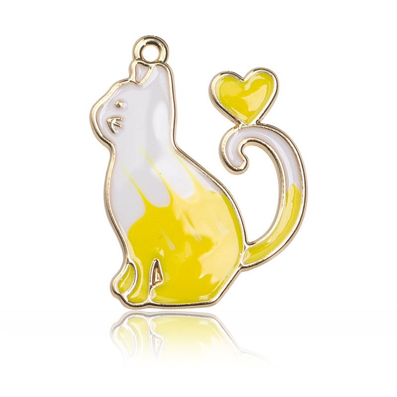 노란 고양이 기름방울 펜던트 27*20mm2.45g 1개