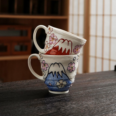 日本進口富士櫻花馬克杯日式可愛情侶陶瓷咖啡杯耐熱茶水杯子