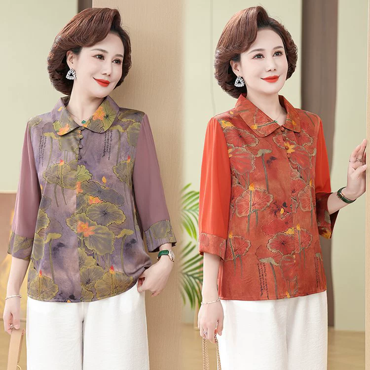 Весенние рубашки среднего и пожилого возраста женские иностранные 40 лет 50 средних лет футболка мама летняя мода благородная рубашка топ