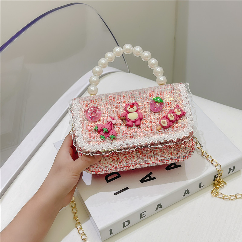Bolso de los niños del verano de la nueva manera de La Perla de las niñas bolsa de mensajero oso Lindo bolso de las mujeres estilo de la princesa monedero de la moneda