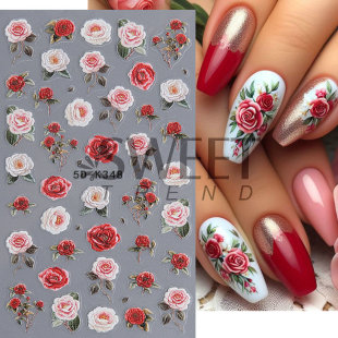 New Valentine's Day Nail Art Stickers Wholesale Cross-border Retro 5D Embossed Stereo Watercolor Rose Flower Nail Stickers