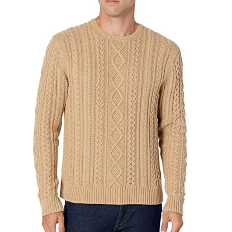 British-style Fisherman Twisted Flower Crewneck Sweater Men's Custom Loose Casual Thickened Cotton Knitted Sweater with Long Sleeves