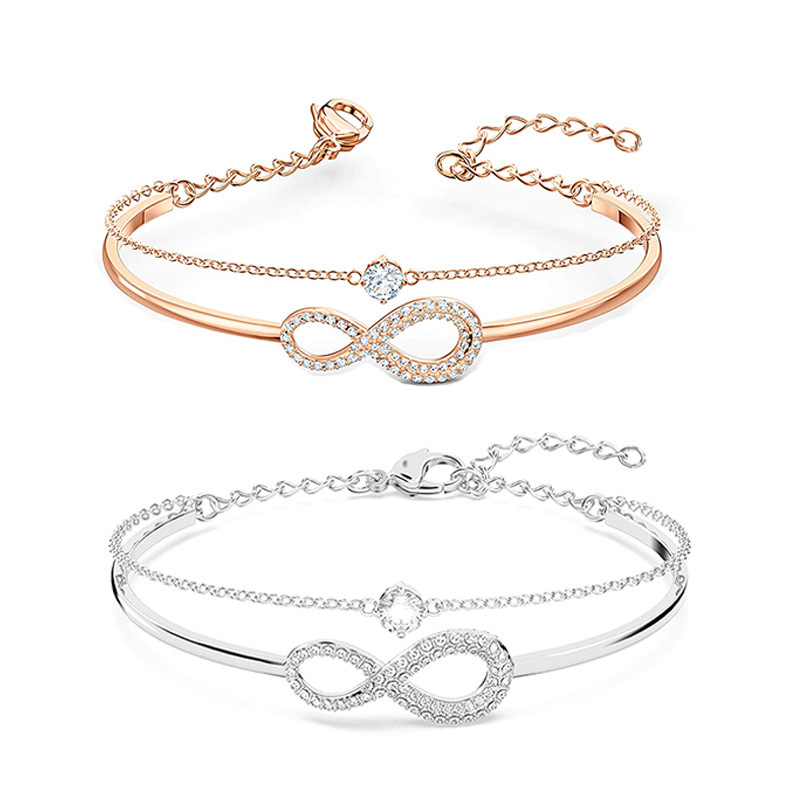 Candeng Chain Love Double-Layer Bracelet with Diamond-Studded Number 8, Two-In-One Personalized Bracelet with Diamond Number 8