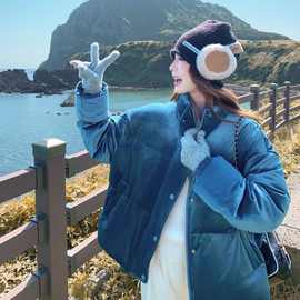 高级感时尚金丝绒立领加厚羽绒服女冬季新款2026年保暖白鸭绒外套