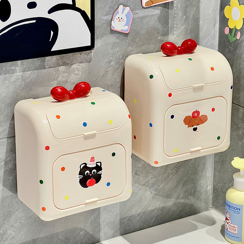 Household Punch-Free Tissue Box, Cute Bathroom Toilet Paper Storage Box, Wall-Mounted Tissue Box for Bathroom